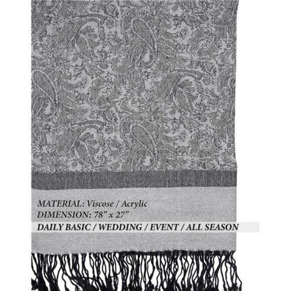 Two-Tone  Paisley Pashmina Scarf – Lightweight Grey - Picture 6 of 6